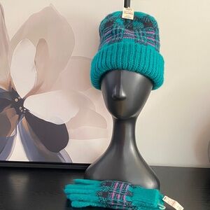 Vintage Hunter Green Knit Hat and Gloves Set
